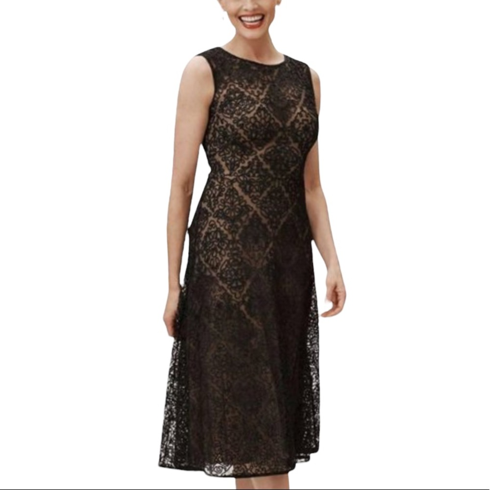 Tadashi Shoji x BHLDN Durand 8 / Med Textured Black Lace Sleeveless Formal Midi